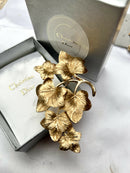 Vintage Christian Dior Cascade Leaf Gold Plated Brooch in CD Box
