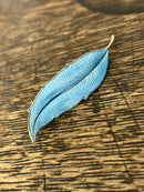 Modern Mid Century Finn Jensen Norway Sterling Silver Gilt Baby Blue Enamel Leaf Brooch