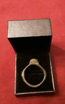 A Roman Large Bronze Ring With Blue Glass Bezel Inscribed V1.