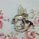 Vintage-Style Enamelled Hummingbird & Trumpet Flower Brooch