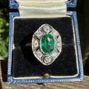 Art Deco 18ct White Gold Emerald and Diamond Ring, 1.3ct Emerald