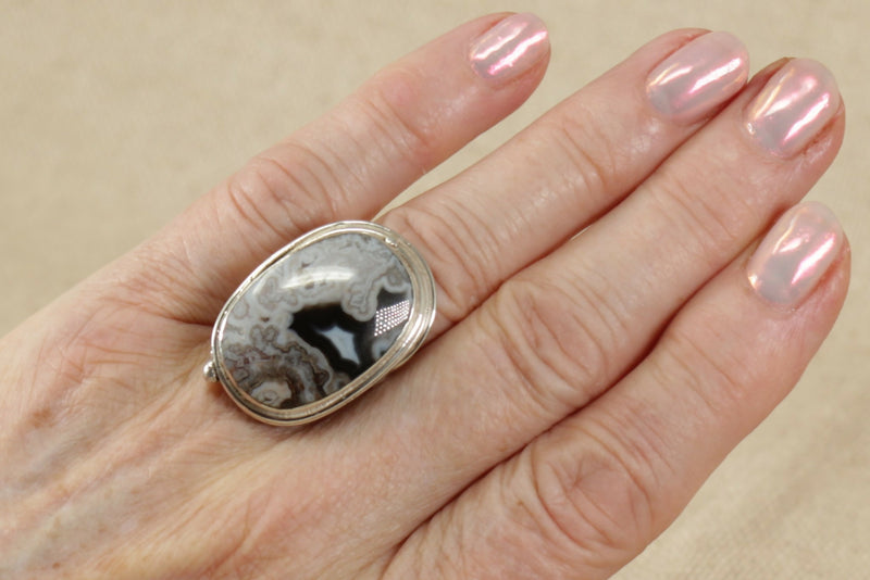 Vintage Solid Silver & Ocean Jasper Statement Ring