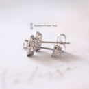 18ct White Gold Diamond Halo Cluster Earrings
