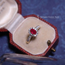 Vintage 2003 Sheffield 18ct Gold Ruby & Diamond Halo Cluster Ring Size K1/2