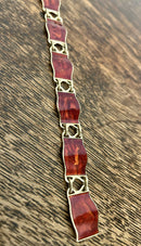 Modern Mid Century 1960’s Norwegian Nils Erik From Sterling Silver Gilded Cherry Red Enamel Picture Panel Bracelet