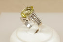 Silver Large Lemon Citrine and White Topaz Ring