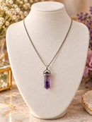 Sterling Silver Amethyst Crystal Point Pendant Necklace – 18 Inches