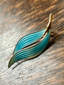 Modern Mid Century Norwegian Sterling Silver Aksel Holmsen Sea Spray Blue Enamel Leaf Brooch