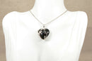Art Nouveau Style Silver and Onyx Large Heart Pendant & Chain