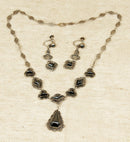 Edwardian Antique Silver Hematite Filigree Necklet & Earring Set