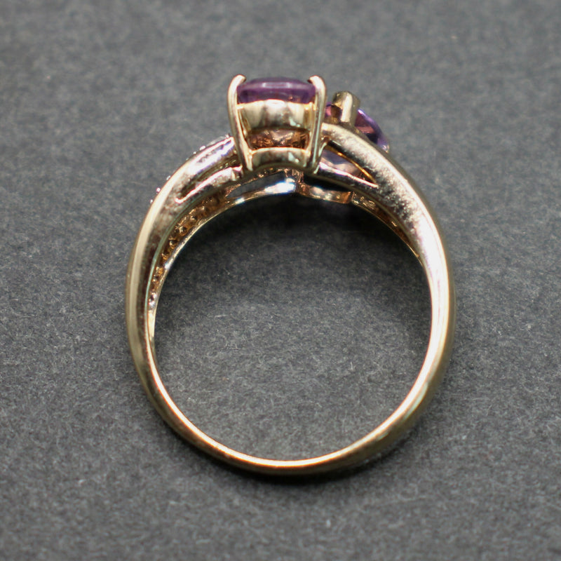 9ct gold amethyst and white topaz crossover ring
