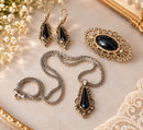 925 Sterling Silver & Black Onyx Jewellery Set – Necklace, Earrings & Brooch