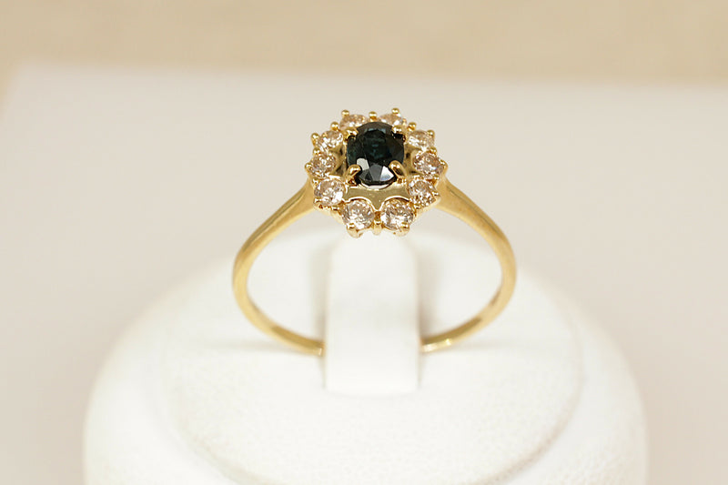 18ct Gold Sapphire & Diamond ‘Diana’ Style Cluster Ring