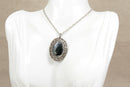 Superb Edwardian Silver, Hematite & Marcasite Pendant with Silver Chain