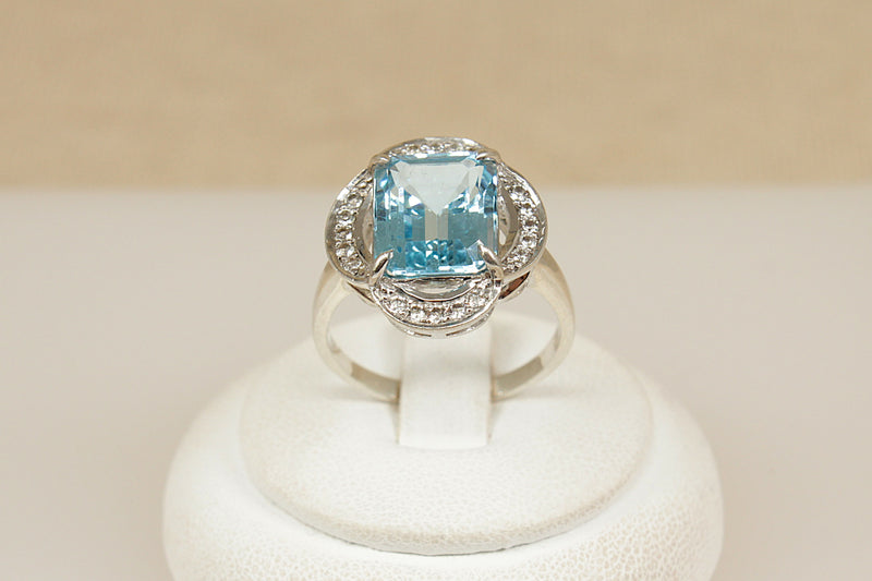 Silver Blue & White Topaz Statement Ring