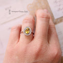 Platinum Yellow Sapphire & Diamond Oval Cluster Ring