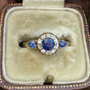 Antique 18ct Sappphire Three Stone Diamond Cluster Ring