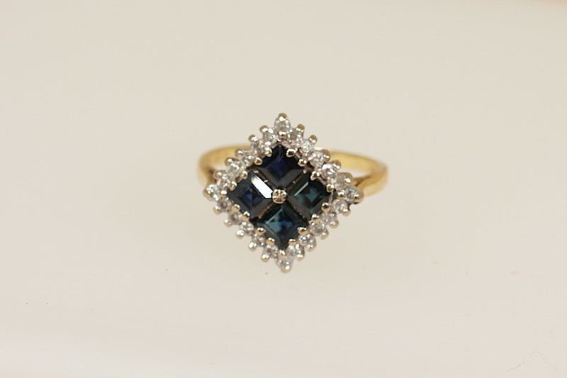 18ct Gold Sapphire & Diamond Cluster Ring