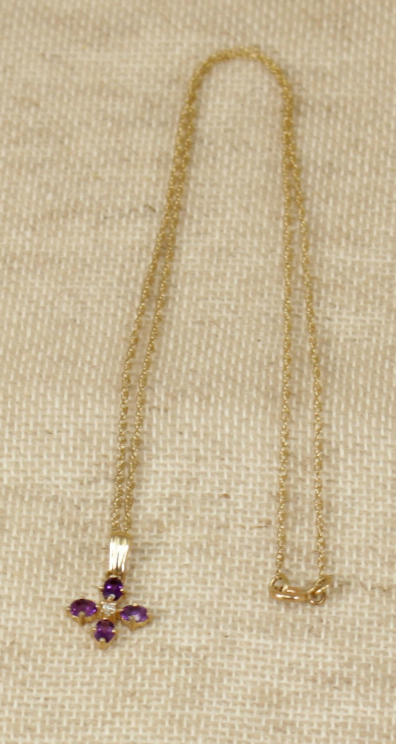 9ct Gold Amethyst & Diamond Pendant