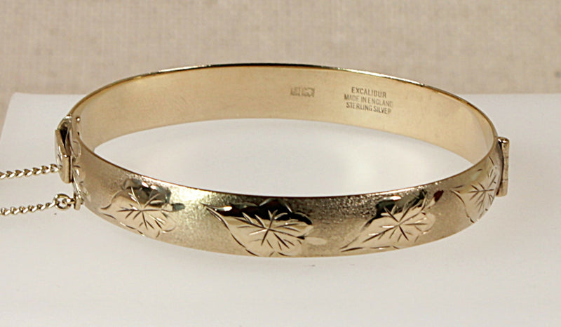 Vintage Gold Plated Solid Silver Hinged Bangle