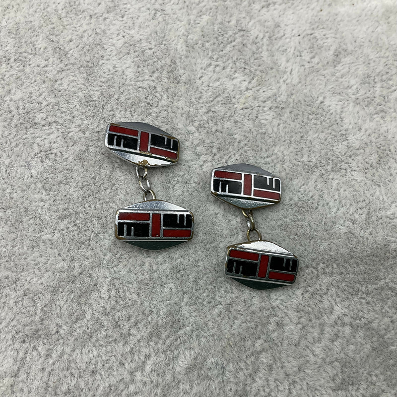 Art Deco enamelled chrome cufflinks