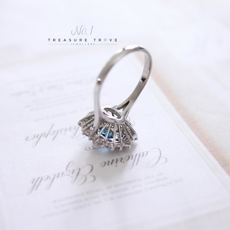 18ct White Gold Blue Topaz & Diamond Cluster Ring