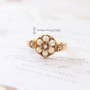 Victorian 15ct Gold, Natural Split Pearl & Rose-Cut Diamond Cluster Ring