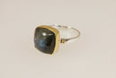 Silver & Labradorite Statement Ring with Gold Overlay Detailing