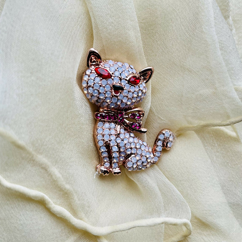 Butler and Wilson Cat with Pink Bow Brooch