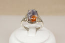Bold Sterling Silver & Orange-Grey Agate Brutalist Style Statement Ring