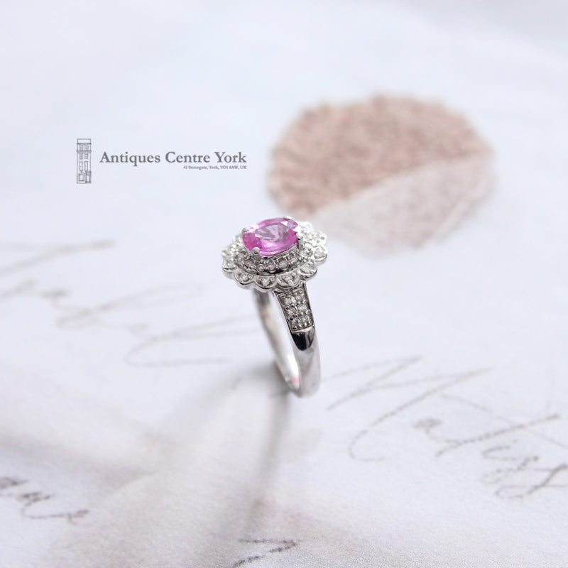 18ct White Gold Pink Sapphire & Diamond Cluster Ring