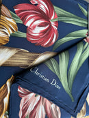Vintage Christian Dior Silk Tulip Print Scarf with Gift Envelope New Old Stock