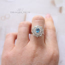 18ct White Gold Blue Topaz & Diamond Cluster Ring