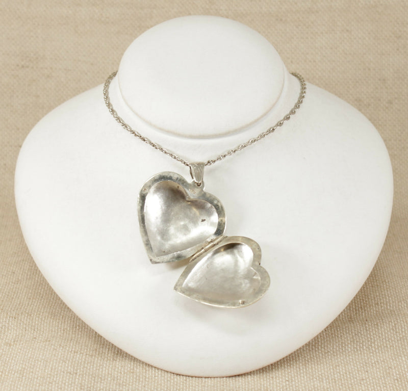 Vintage Silver Large Heart Keepsake Locket and Chain