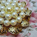 Stunning Vintage Mid-Century Faux Pearl & Enameled Leaf Brooch
