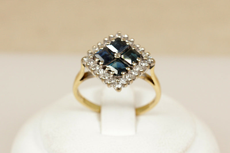 18ct Gold Sapphire & Diamond Cluster Ring