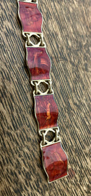 Modern Mid Century 1960’s Norwegian Nils Erik From Sterling Silver Gilded Cherry Red Enamel Picture Panel Bracelet