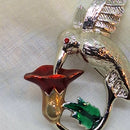 Vintage-Style Enamelled Hummingbird & Trumpet Flower Brooch