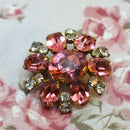 Vintage Pink Paste & Faux Diamond Brooch