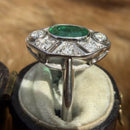Art Deco 18ct White Gold Emerald and Diamond Ring, 1.3ct Emerald