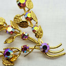 Vintage 1950's Gold Tone & Crystal Floral Brooch