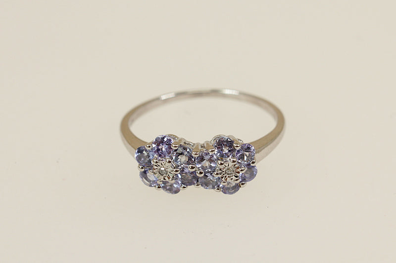 Silver, Blue Iolite & Diamond ‘Daisy’ Duo Ring