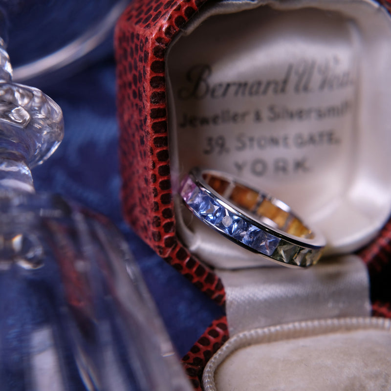 18ct White Gold Rainbow Gradient Veri-hue Sapphire Full Eternity Ring Size L