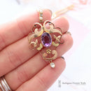 Art Nouveau 9ct Amethyst, Pearl & Diamond Pendant