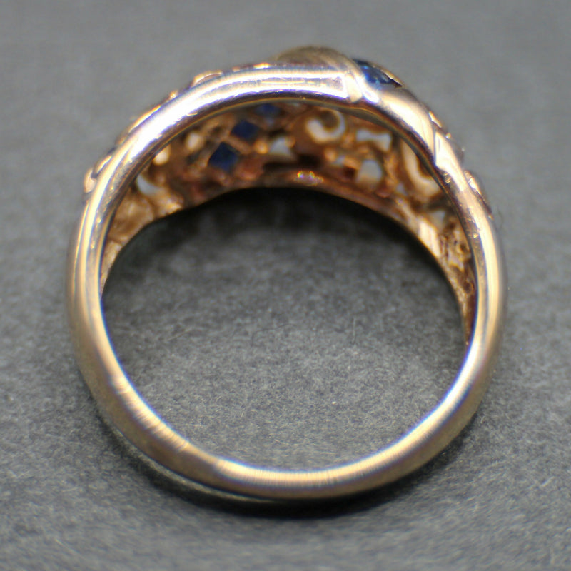 9ct gold sapphire reticulated bombe ring