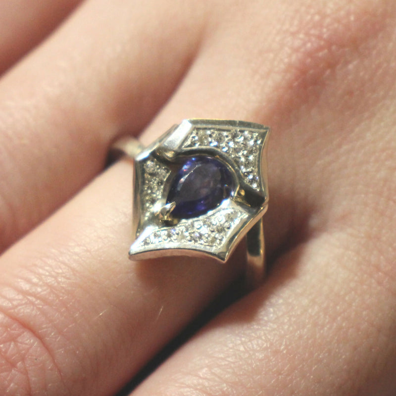 Jake: Pear shaped tanzanite colour cz, silver ring