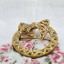 Gold Tone & Faux Diamond Bow Brooch