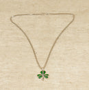 Silver Green Enamel and Marcasite Irish Shamrock Clover Pendant and Chain by Solvar