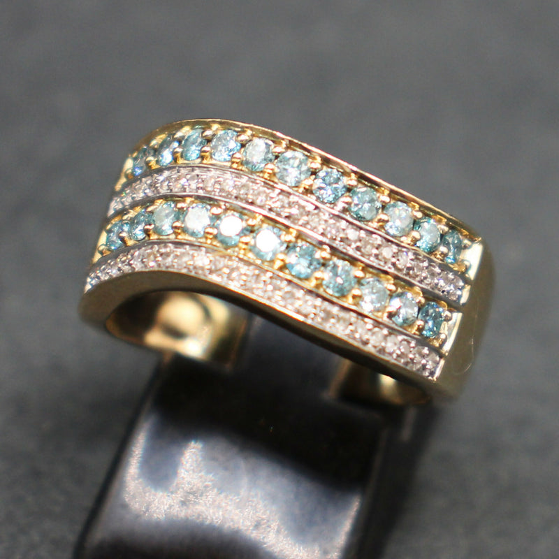 9ct gold blue and white diamonds wave ring