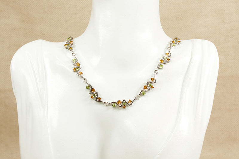 Silver Citrine & Peridot Necklace